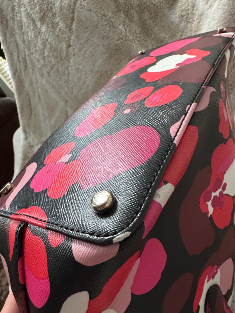 kate spade Black Floral Tote Bag with Pink and Red Accents - Picture 13 of 13